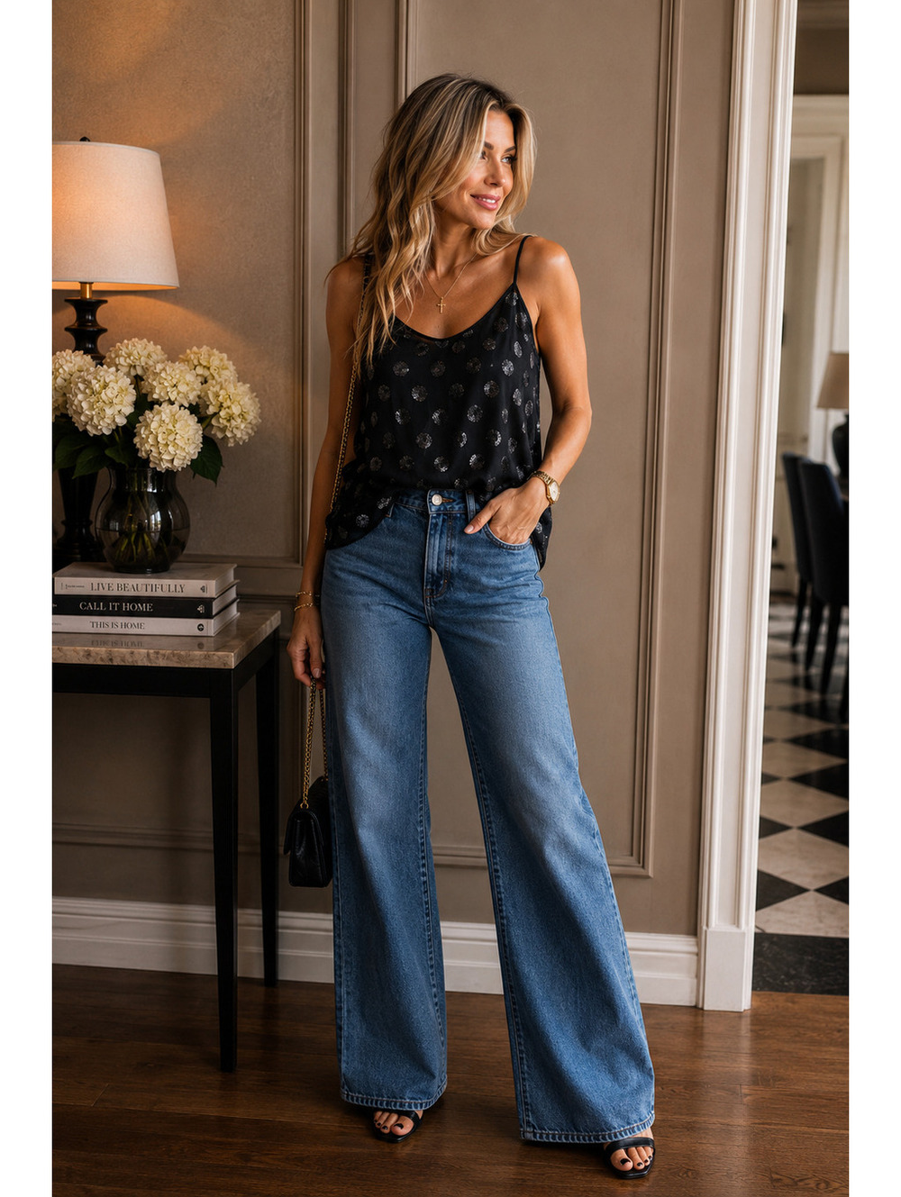 Milly Black Sequin Polka Dot Tank